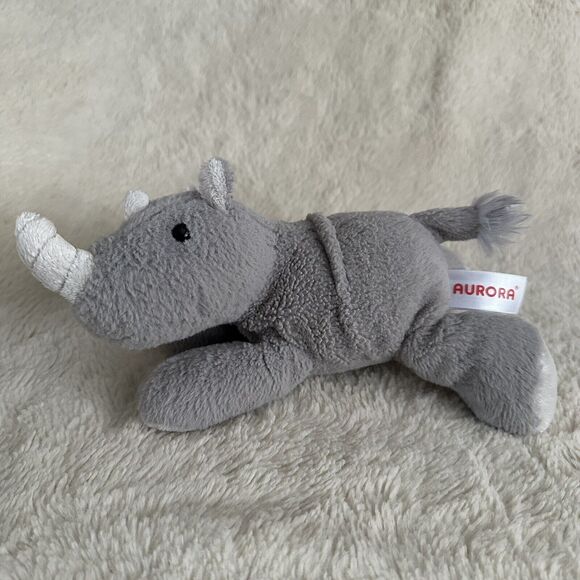 Aurora World Grey Rhinoceros Rhino 9” Plush Stuffed Animal Zoo - Picture 1 of 5